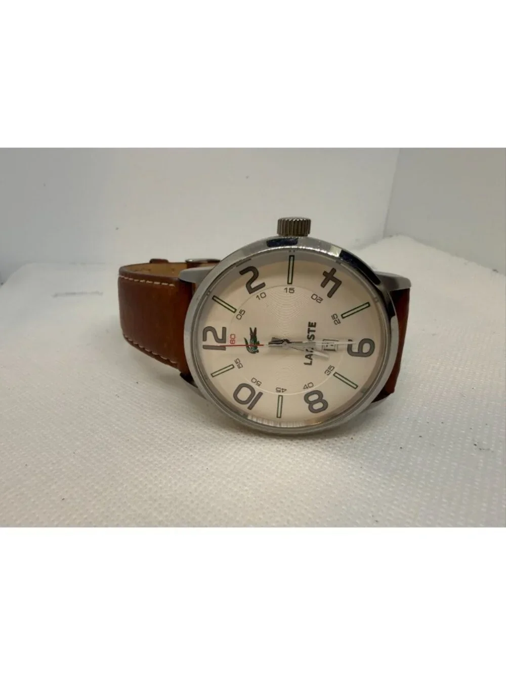 Lacoste Barcelona 2010498 Men's 44mm Cream Dial Brown Leather Quartz Watch - Picture 9 of 13